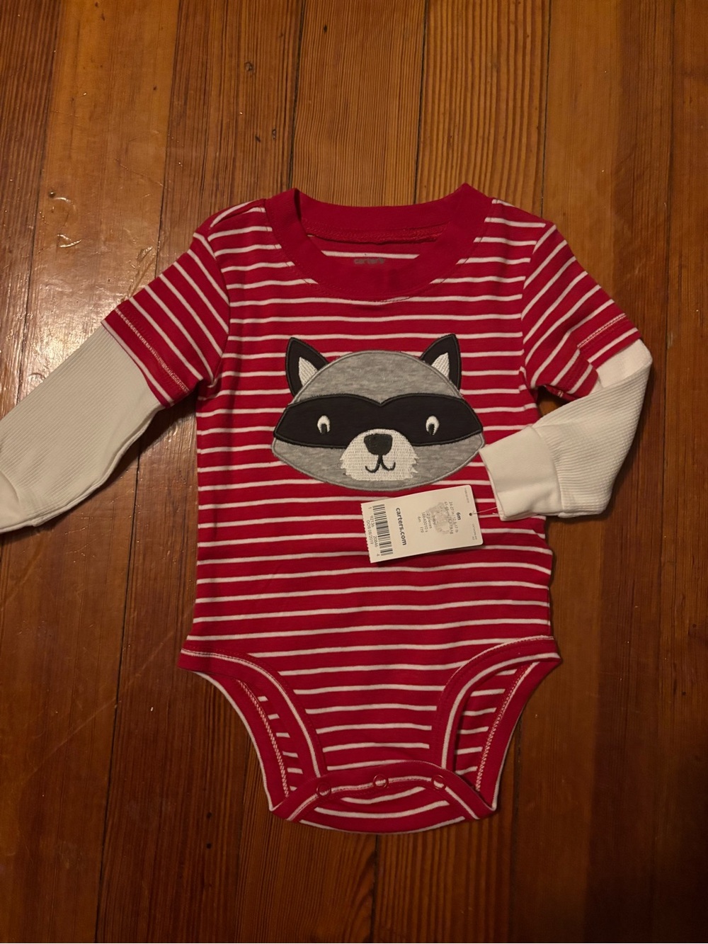 NWT Red Striped Raccoon One-Piece Bodysuit